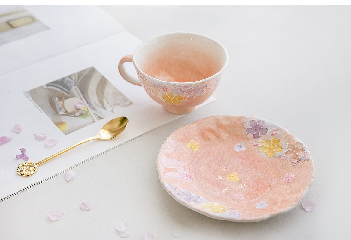 Fuka Studio Setoyaki Aya Spring Florets Pastel Coffee Cup & Saucer