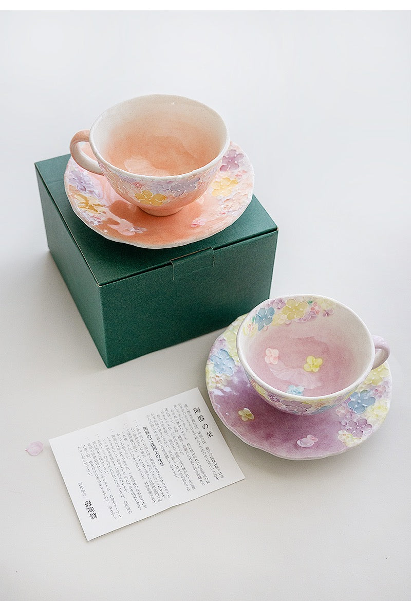 Fuka Studio Setoyaki Aya Spring Florets Pastel Coffee Cup & Saucer