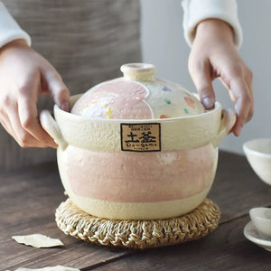 Camellia Cream Pink Double Lid Bankoyaki Donabe Clay Pot