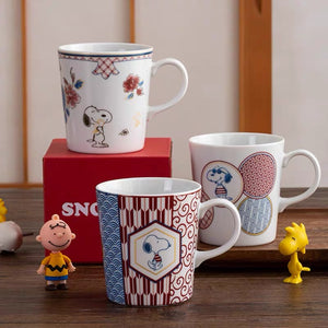 Vintage Peanuts Snoopy Japan Traditional Motif Mug Cups