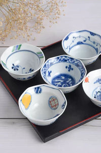 Hasami Ware Somenishiki 5 Piece Octagon Bowl & Tray Set - Small