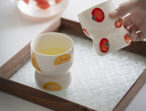 Summer Fruits Cinched Ivory Ceramic Tumbler Cup