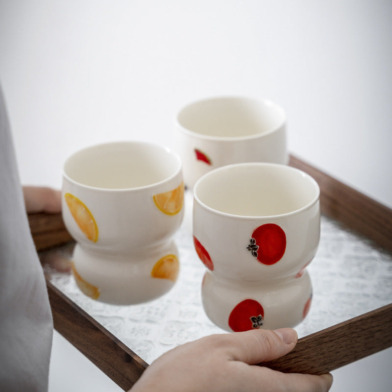 Summer Fruits Cinched Ivory Ceramic Tumbler Cup