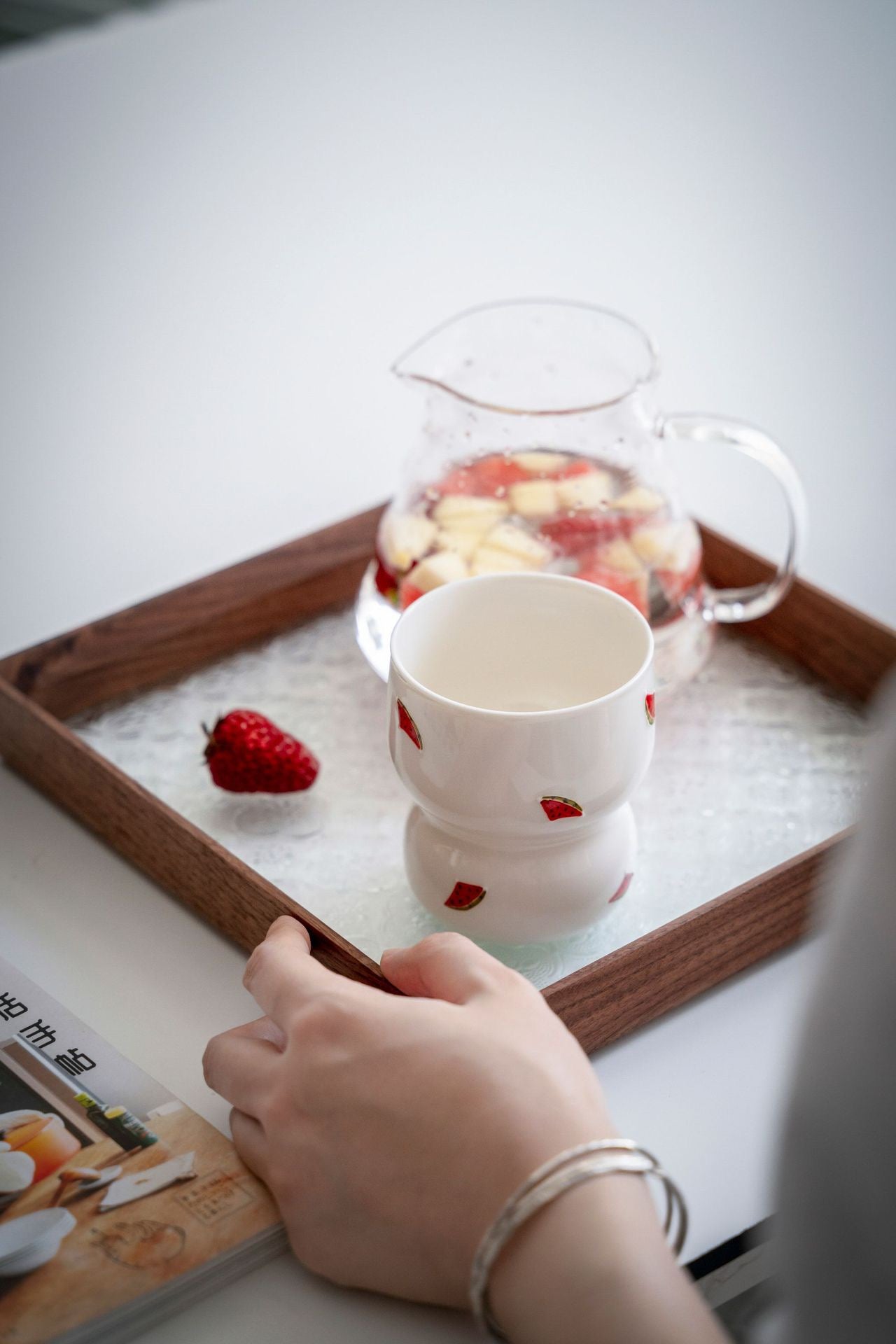 Summer Fruits Cinched Ivory Ceramic Tumbler Cup