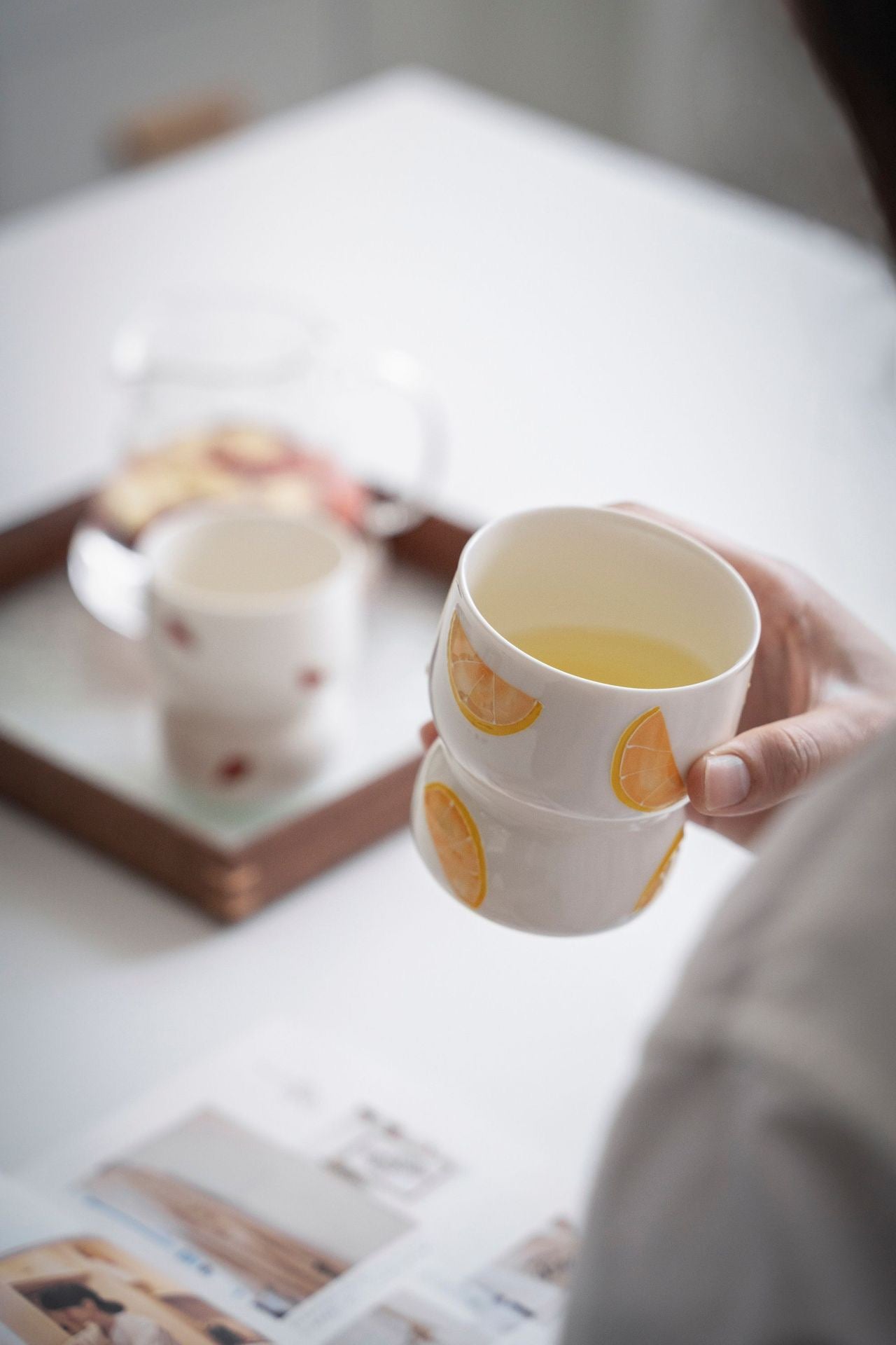 Summer Fruits Cinched Ivory Ceramic Tumbler Cup