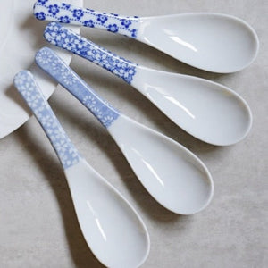 4 Piece Ise Katagami Kimono Dye Ceramic Soup Spoon