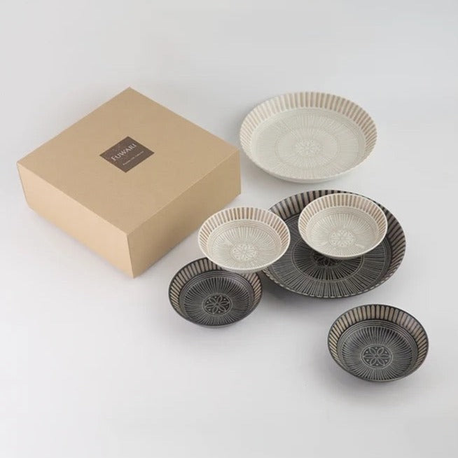 Sausalito Monotone Minoyaki 6 Piece Bowl & Plate Set