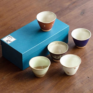 Seifu Koyo Minoyaki 5 Piece Tea Cup/ Pudding Cup Set