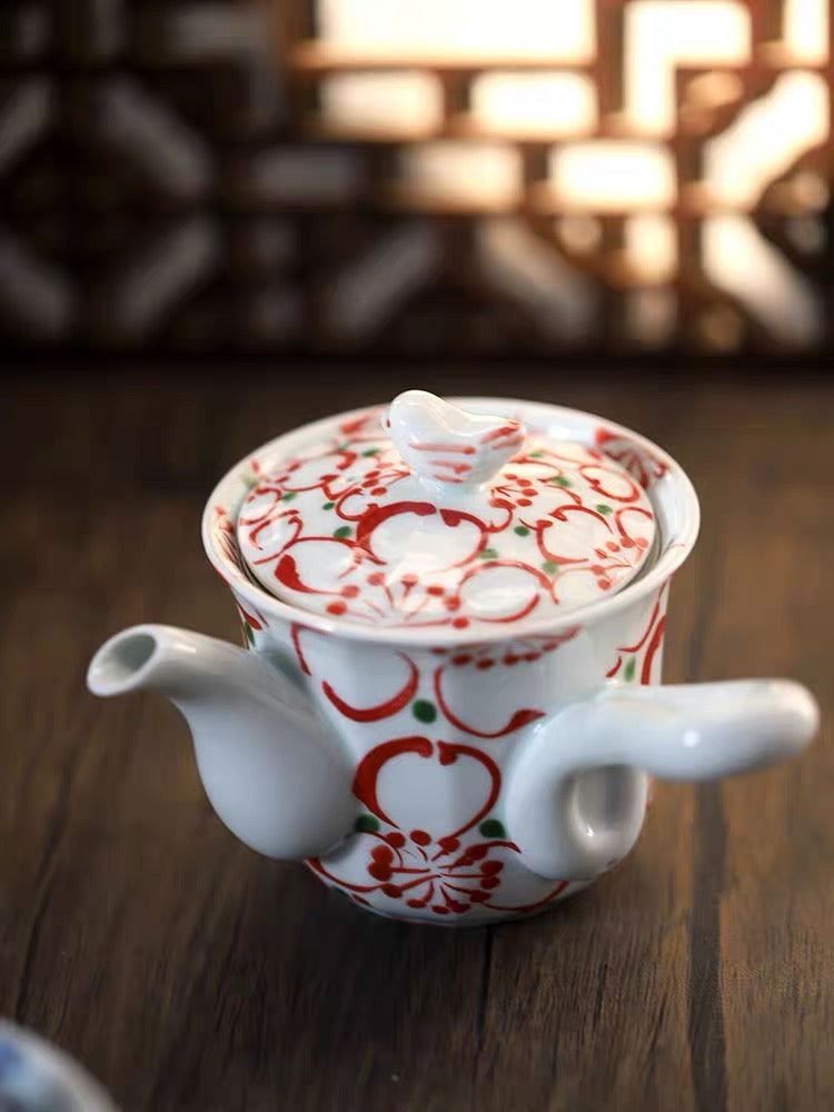 Hasami Porcelain Rotana Floral Chamfer Angular Sencha Tea Set