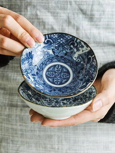 8 Piece Minoyaki Sometsuke Egawari Petite Arabesque Dipping Bowls