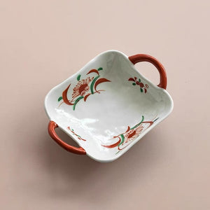 Aritayaki 2 Piece Hibiscus Square Serving Bowl with Handle