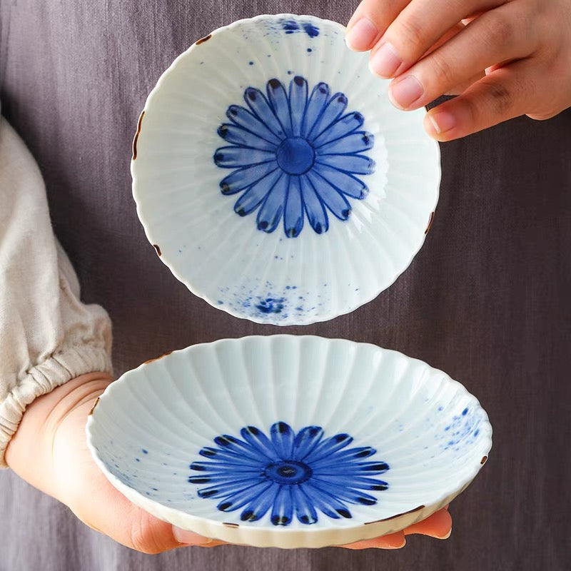Aritayaki 2 Piece Splash Ink Kikuwari Chrysanthemum Bowl & Plate