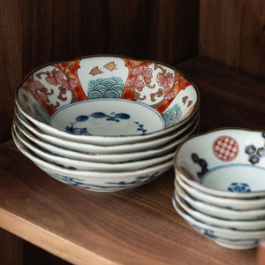 Large Somenishiki Koimari Mino Ware Plates/Bowls Set