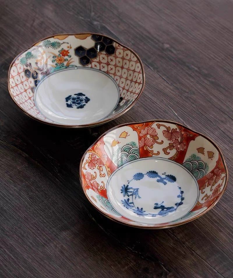 Large Somenishiki Koimari Mino Ware Plates/Bowls Set