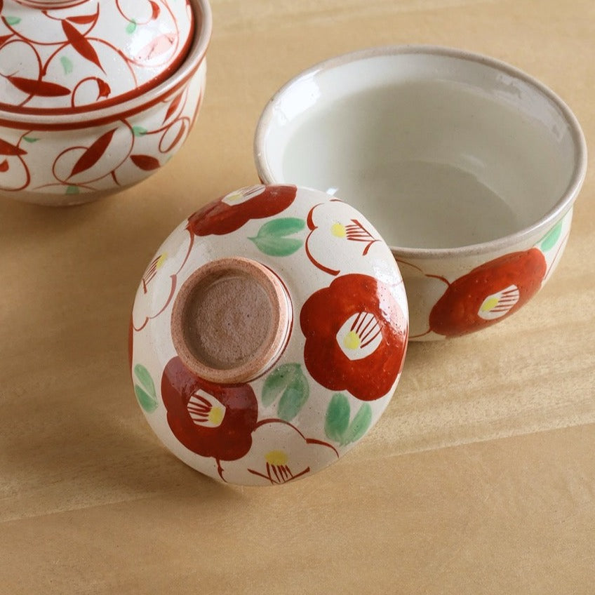 Set of 2 Akai Shozui Futamono Steaming/Simmered Sweets Bowl with Lid