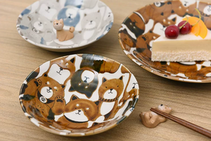 Minoyaki Shiba-Inu Caramel/ Gray Dining Plates