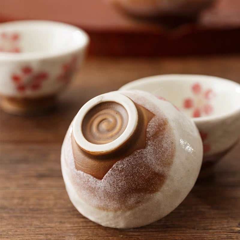 Cream White Ceramic Sakura Sake Set
