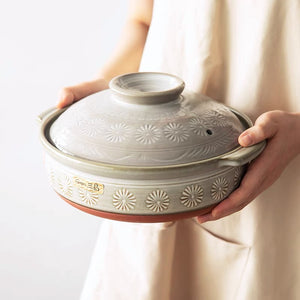 Ginpo Hanamishima Bankoware Donabe Clay Pot - IH Compatible