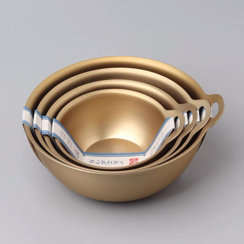 Hokuriku Alumi - Showa Retro 4 Piece Gold Aluminum Prep/ Mixing Bowl