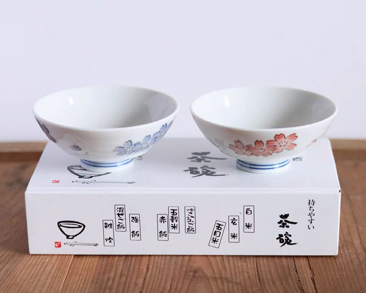 Yoshino Sakura White Rice Bowl Pair with Gift Box