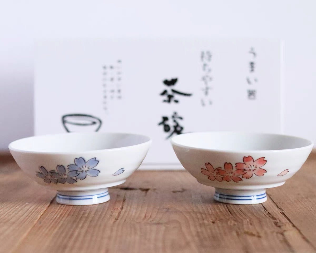 Yoshino Sakura White Rice Bowl Pair with Gift Box