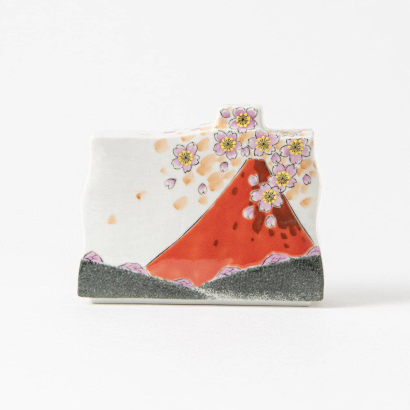 Kutaniyaki Red Mt.Fuji Rectangular Vase